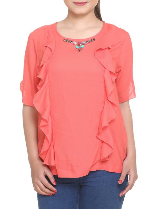 orange georgette ruffled top - 14902272 - Very Small Image - 1