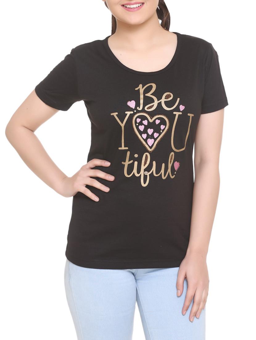 black printed viscose tee - 14902279 - Zoom Image - 1