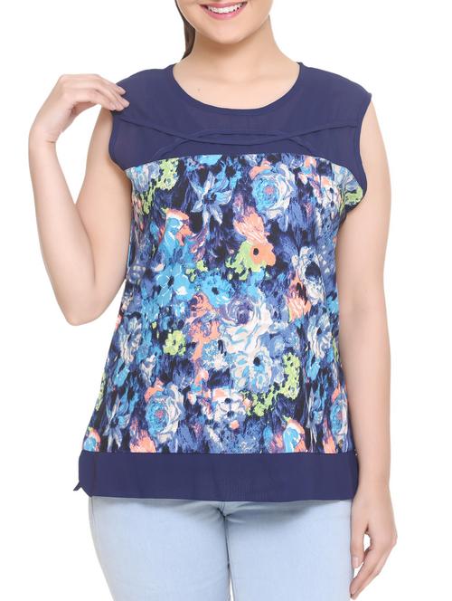 blue printed georgette top - 14902282 - Standard Image - 1