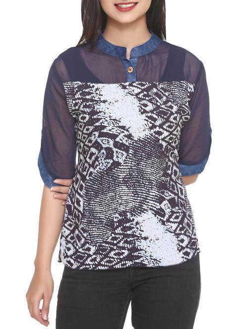blue printed georgette top - 14902292 - Standard Image - 1