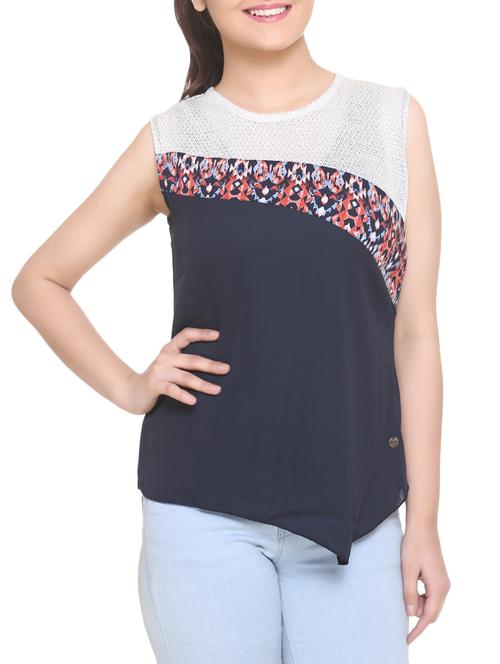 navy blue asymmetric top - 14902294 - Standard Image - 1