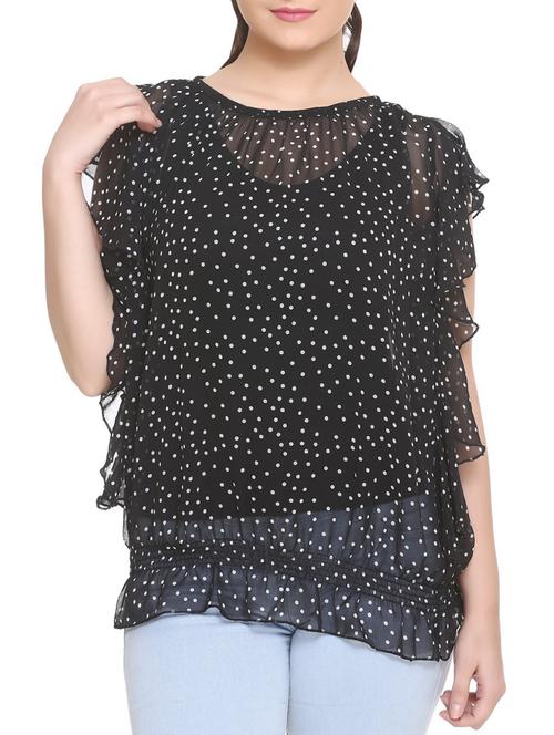 black georgette ruffled top - 14902295 - Standard Image - 1