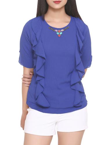 blue georgette ruffled top - 14902302 - Very Small Image - 1