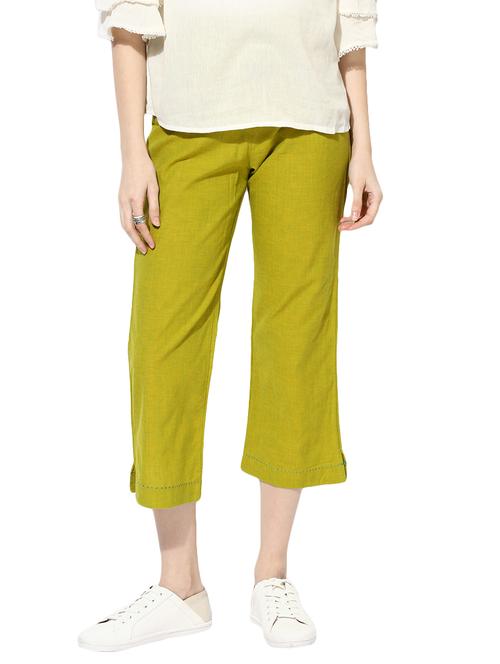 green cotton cropped tapered pant - 14902339 - Standard Image - 1