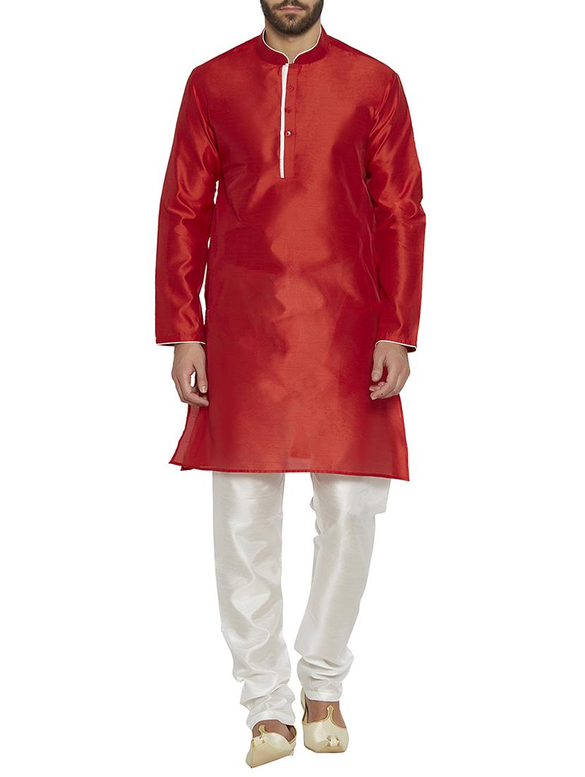 red dupion kurta pyjama set - 14902497 - Zoom Image - 1