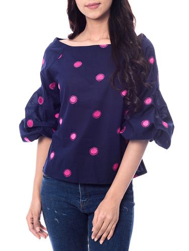 navy blue embroidered top - 14902681 - Very Small Image - 1