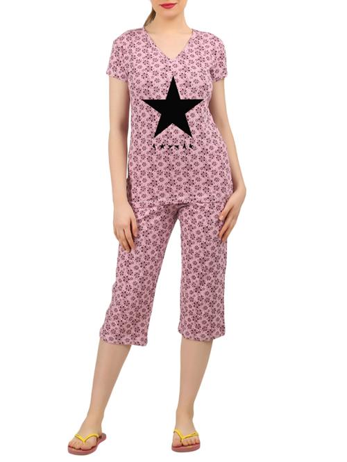 pink cotton nightwear capri set - 14902691 - Very Small Image - 1