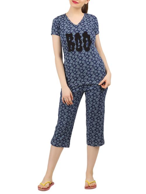 blue cotton nightwear capri set - 14902699 - Very Small Image - 1