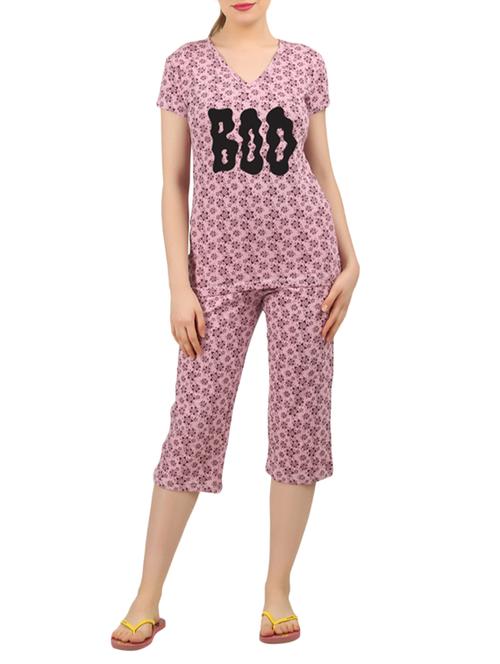 pink cotton nightwear capri set - 14902700 - Very Small Image - 1