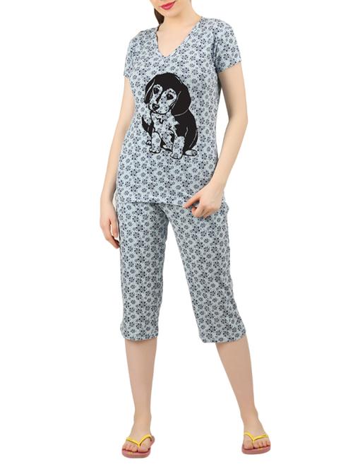 grey cotton nightwear capri set - 14902707 - Very Small Image - 1