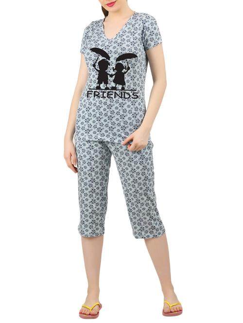 grey cotton nightwear capri set - 14902716 - Very Small Image - 1