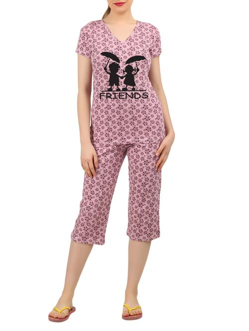 pink cotton nightwear capri set - 14902718 - Very Small Image - 1