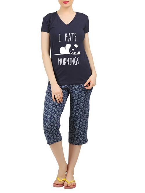 navy blue nightwear capri set - 14902738 - Very Small Image - 1