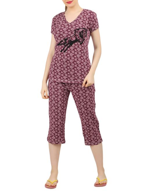 pink cotton nightwear capri set - 14902746 - Very Small Image - 1