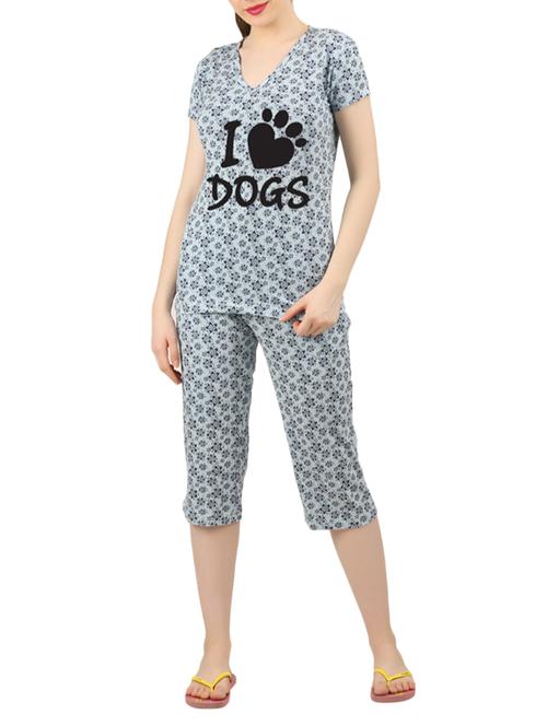 grey cotton nightwear capri set - 14902761 - Very Small Image - 1