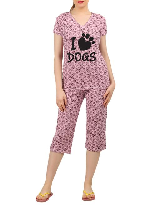 pink cotton nightwear capri set - 14902763 - Very Small Image - 1