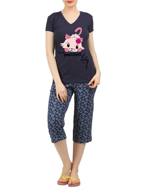 navy blue nightwear capri set - 14902783 - Very Small Image - 1