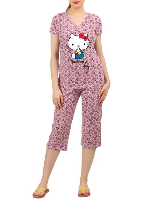 pink cotton nightwear capri set - 14902790 - Very Small Image - 1