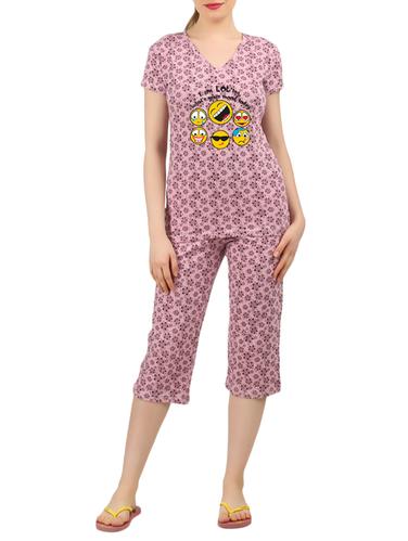 pink cotton nightwear capri set - 14902799 - Very Small Image - 1