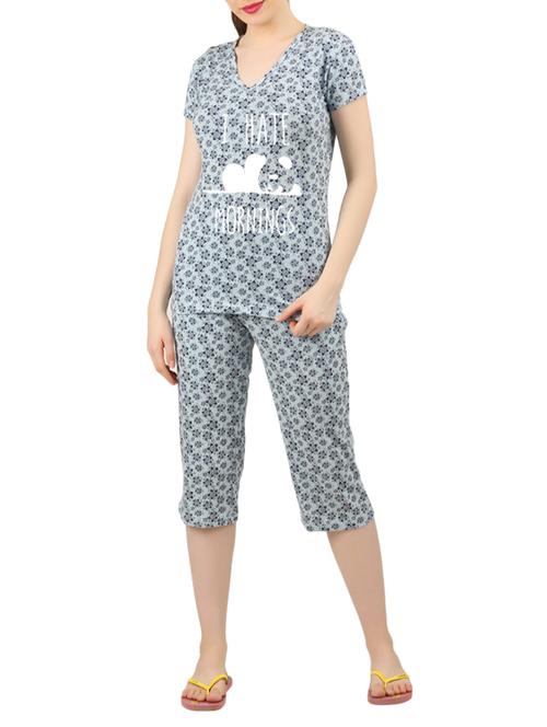 grey cotton nightwear capri set - 14902833 - Very Small Image - 1