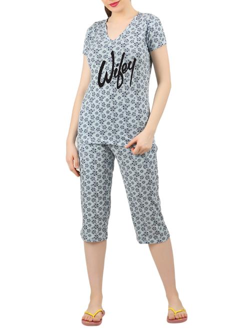 grey cotton nightwear capri set - 14902842 - Very Small Image - 1