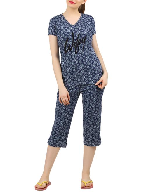 navy blue nightwear capri set - 14902843 - Very Small Image - 1