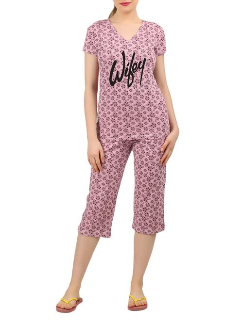 pink cotton nightwear capri set - 14902844 - Very Small Image - 1