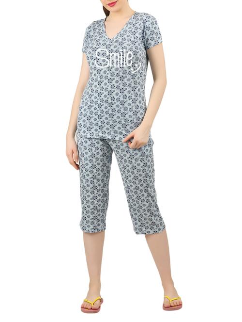 grey cotton nightwear capri set - 14902851 - Very Small Image - 1