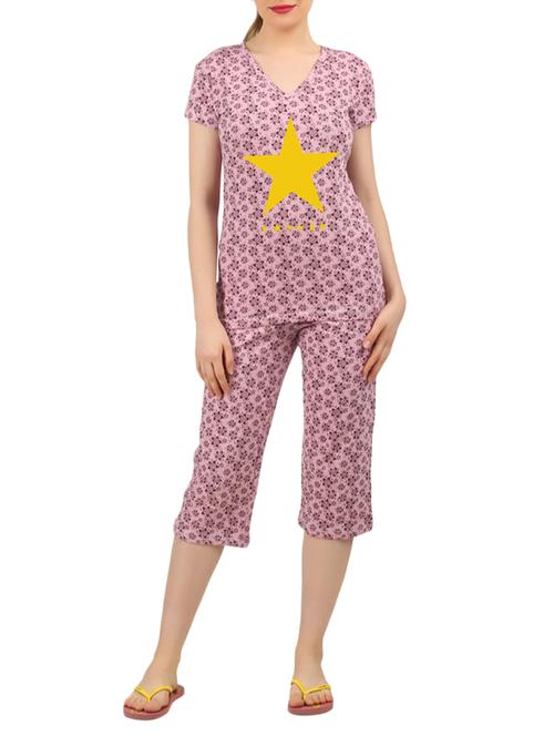 pink cotton nightwear capri set - 14902862 - Very Small Image - 1