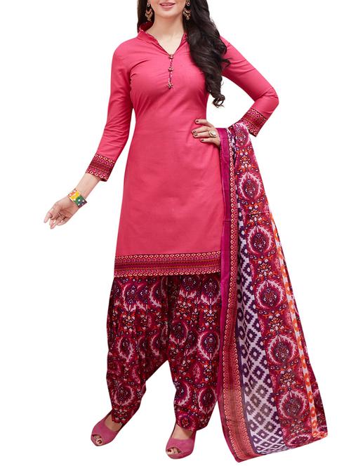 pink cotton unstitched suit - 14902871 - Very Small Image - 1