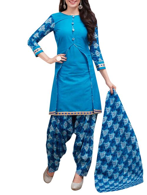 blue cotton unstitched suit - 14902875 - Very Small Image - 1