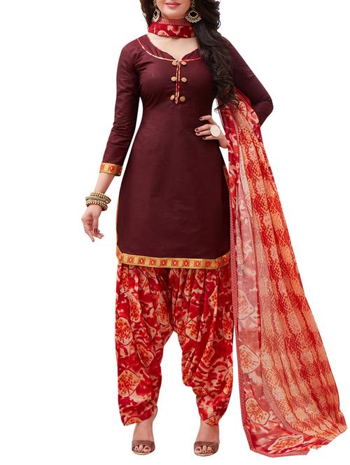 brown cotton unstitched suit - 14902878 - Very Small Image - 1