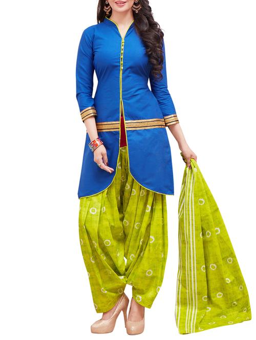 blue cotton unstitched suit - 14902879 - Very Small Image - 1