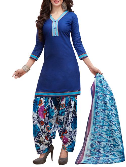 blue cotton unstitched suit - 14902881 - Very Small Image - 1