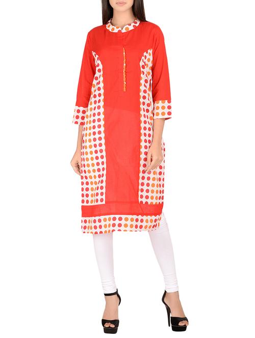 orange cotton straight kurta - 14902887 - Very Small Image - 1