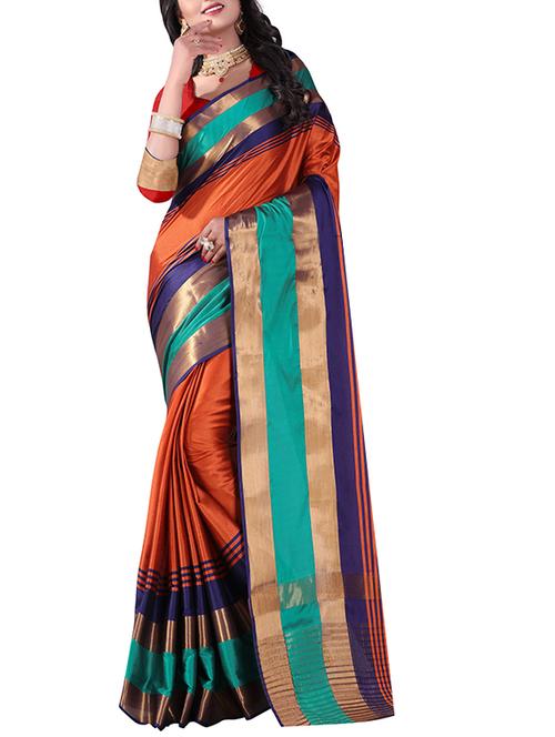 orange cotton ikat saree with blouse - 14902994 - Very Small Image - 1