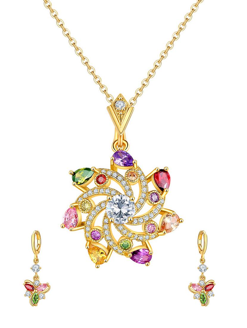 multi colored brass pendants and earrings - 14903187 - Zoom Image - 1