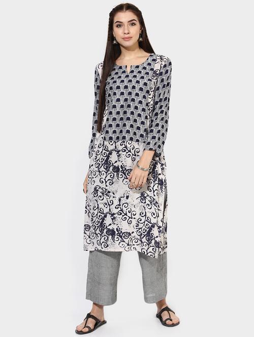 Indian Dobby blue rayon straight kurta - 14903221 - Standard Image - 1