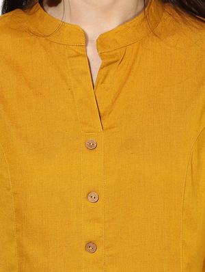 indian dobby yellow cotton a-line kurta - 14903223 - Standard Image - 4
