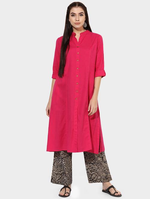 Indian Dobby pink cotton a-line kurta - 14903227 - Standard Image - 1
