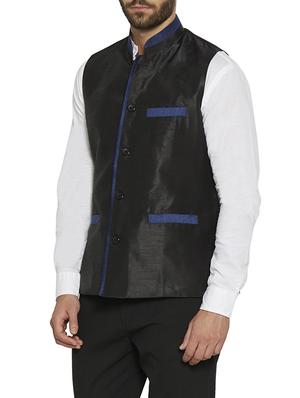 black silk nehru jacket - 14903379 - Standard Image - 2