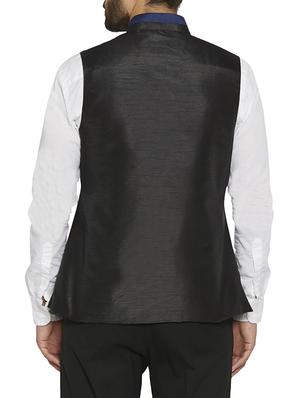 black silk nehru jacket - 14903379 - Standard Image - 3