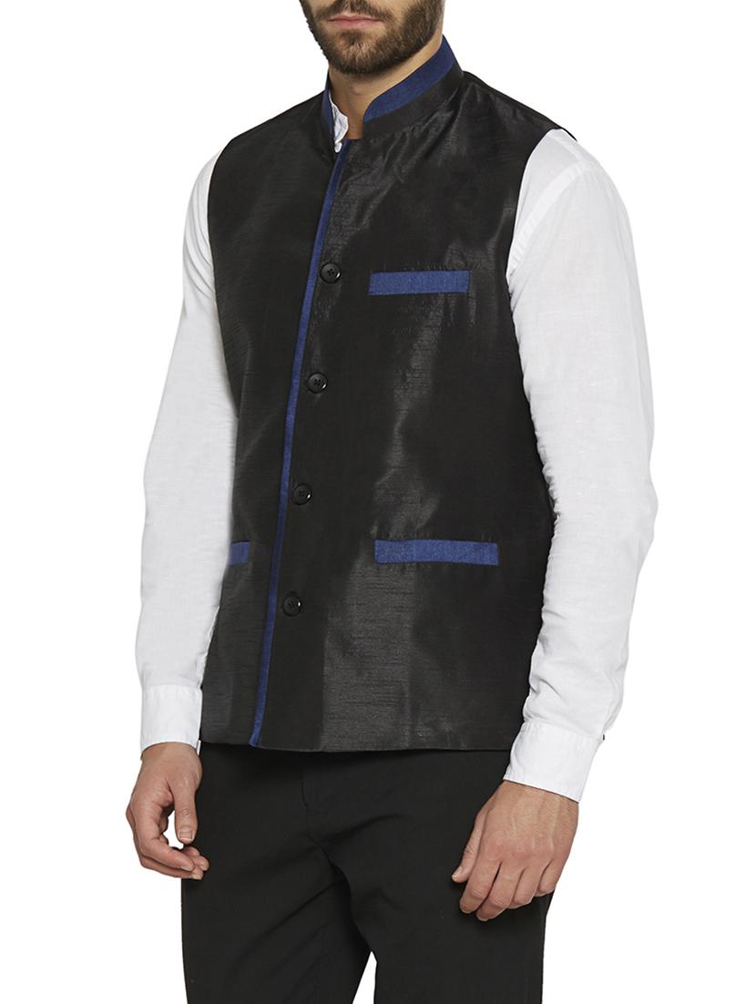 black silk nehru jacket - 14903379 - Zoom Image - 2