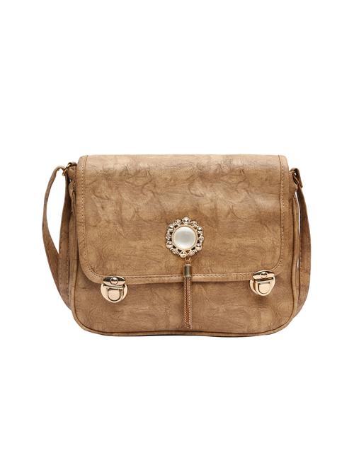 beige leatherette regular sling bag - 14903541 - Very Small Image - 1