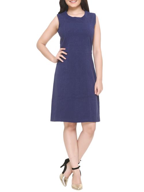 navy blue solid a-line dress - 14903641 - Standard Image - 1