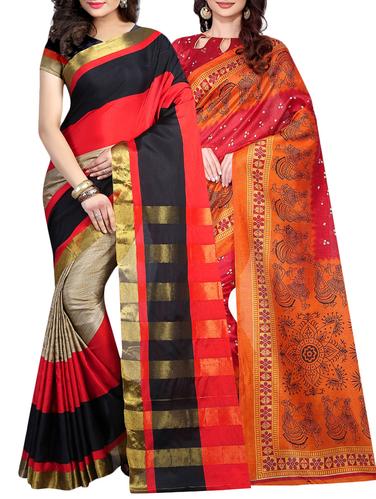 multi cotton combos saree with blouse - 14903758 - Very Small Image - 1