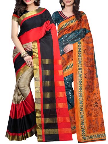 multi cotton combos saree with blouse - 14903759 - Very Small Image - 1