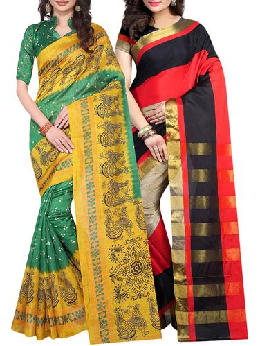 multi cotton combos saree with blouse - 14903760 - Very Small Image - 1