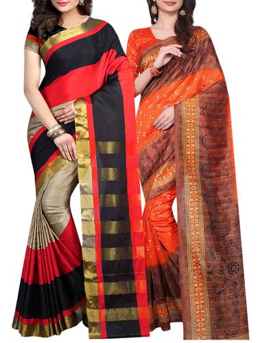 multi cotton combos saree with blouse - 14903761 - Very Small Image - 1