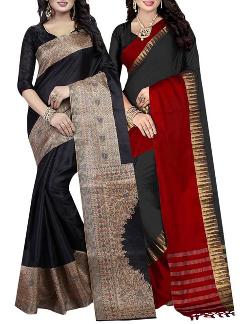 black cotton combos saree with blouse - 14903789 - Very Small Image - 1